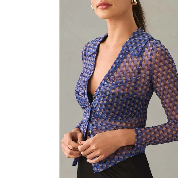 Anthropologie Maeve Sheer Ruched Buttondown Blouse - Picture 3 of 10